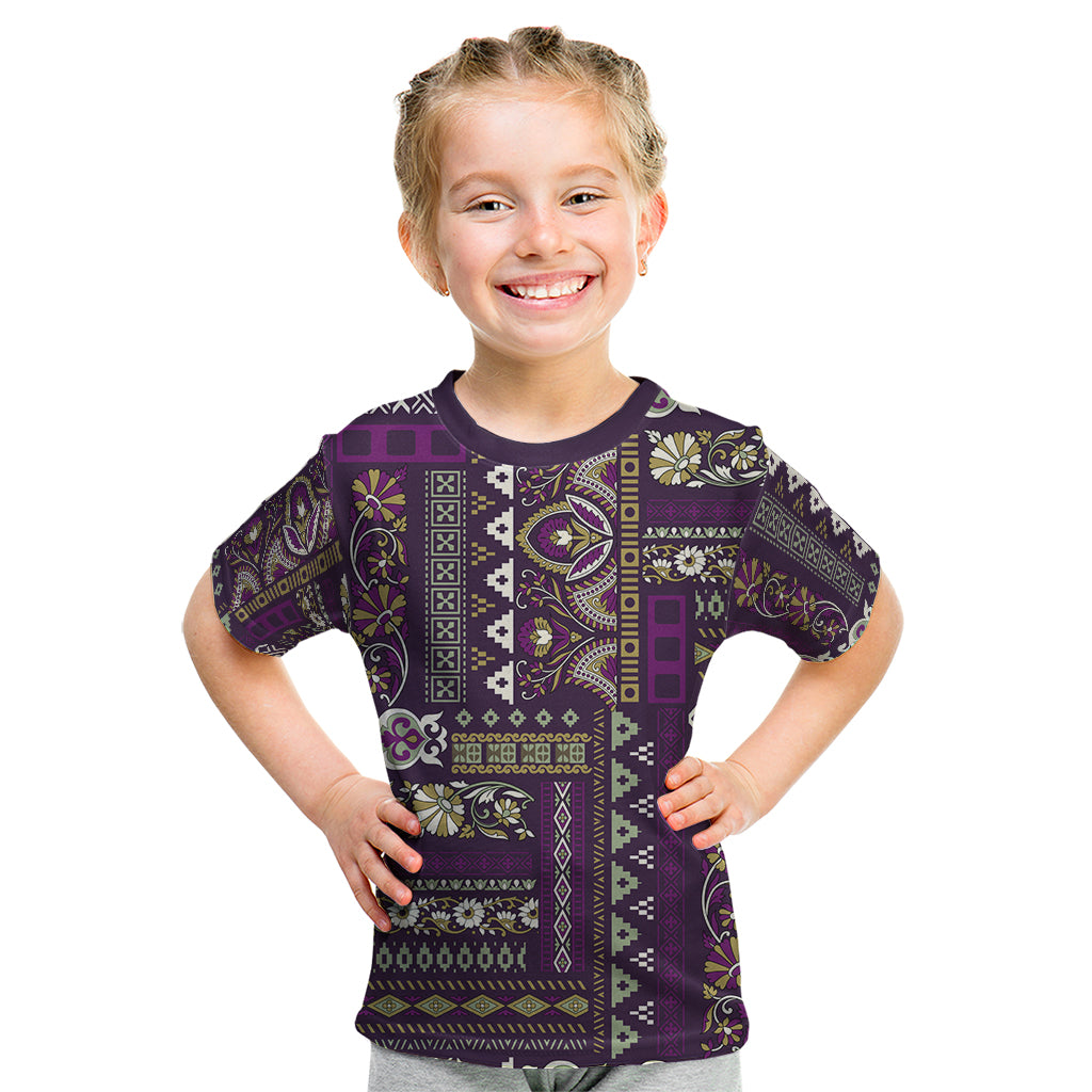 Persian Patchwork Pattern Kid T Shirt Unique Purple - Wonder Print Shop