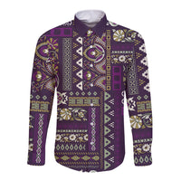 Persian Patchwork Pattern Long Sleeve Button Shirt Unique Purple - Wonder Print Shop