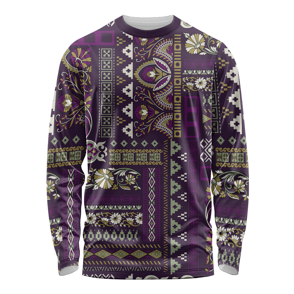 Persian Patchwork Pattern Long Sleeve Shirt Unique Purple - Wonder Print Shop