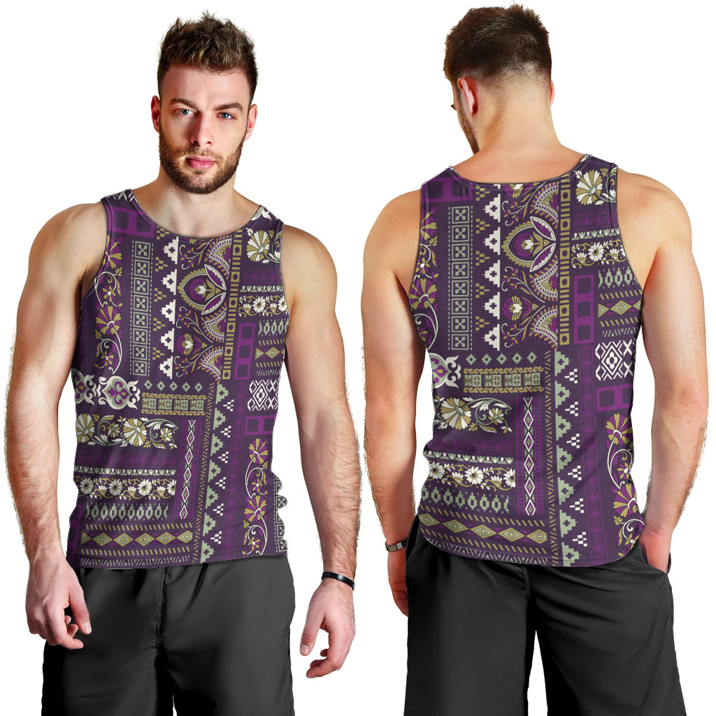 Persian Patchwork Pattern Men Tank Top Unique Purple - Wonder Print Shop