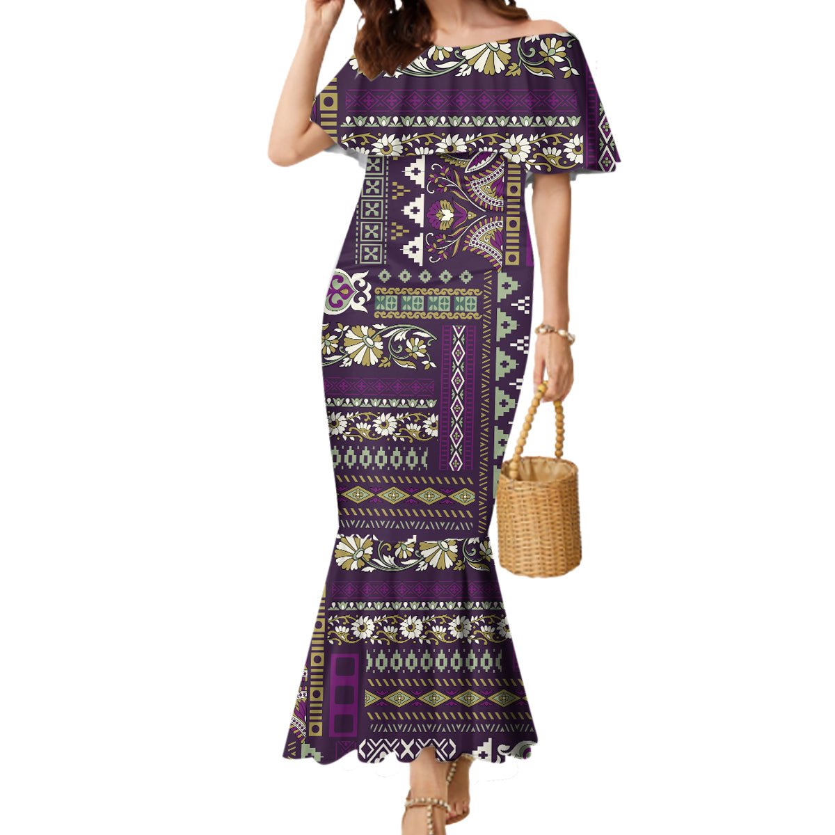 Persian Patchwork Pattern Mermaid Dress Unique Purple - Wonder Print Shop