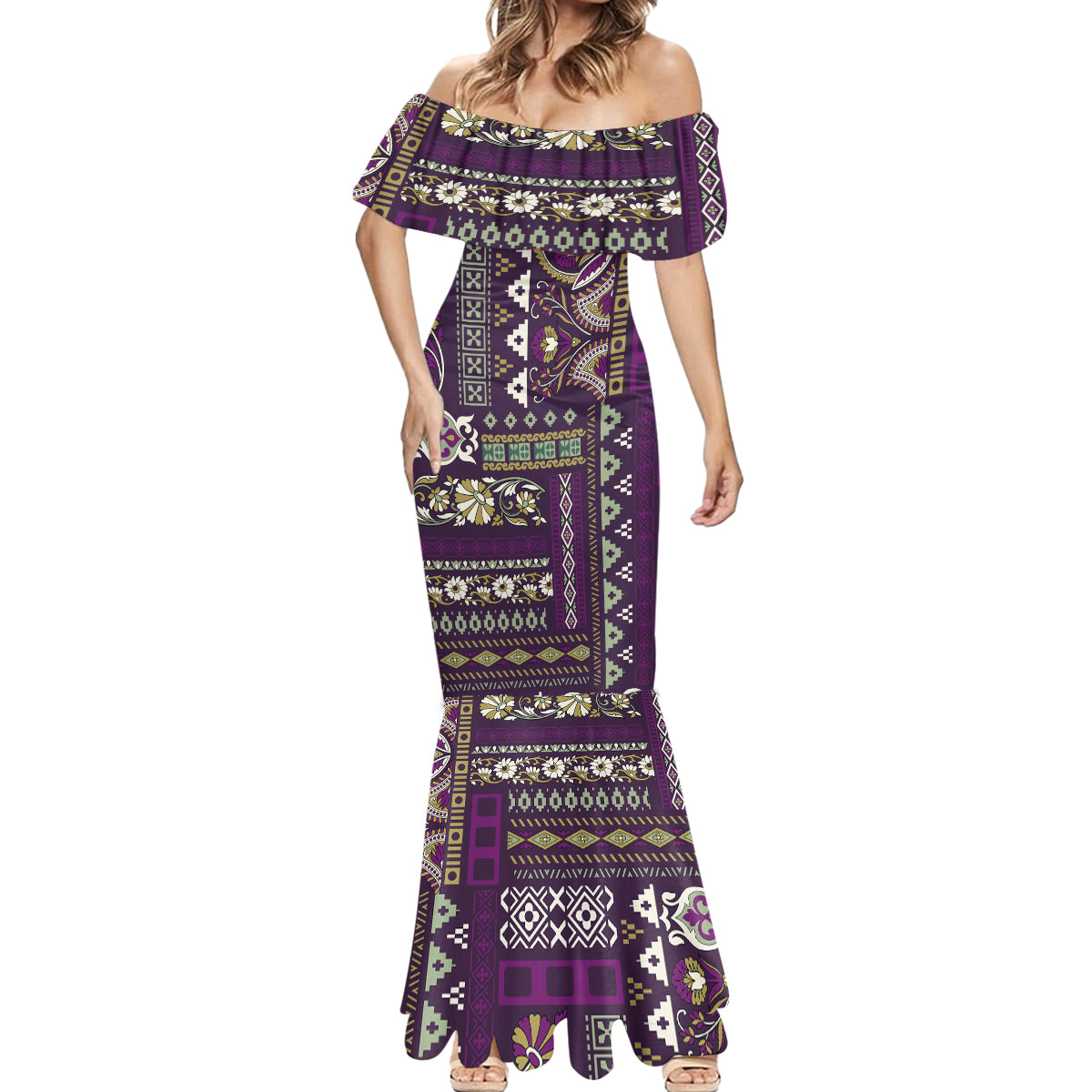 Persian Patchwork Pattern Mermaid Dress Unique Purple - Wonder Print Shop