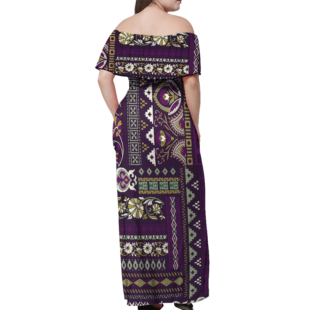 Persian Patchwork Pattern Off Shoulder Maxi Dress Unique Purple - Wonder Print Shop