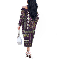 Persian Patchwork Pattern Off The Shoulder Long Sleeve Dress Unique Purple - Wonder Print Shop