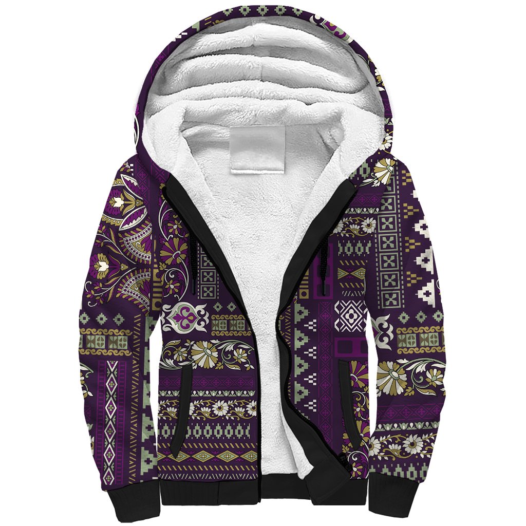 Persian Patchwork Pattern Sherpa Hoodie Unique Purple - Wonder Print Shop