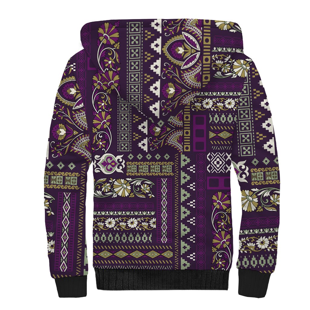 Persian Patchwork Pattern Sherpa Hoodie Unique Purple - Wonder Print Shop