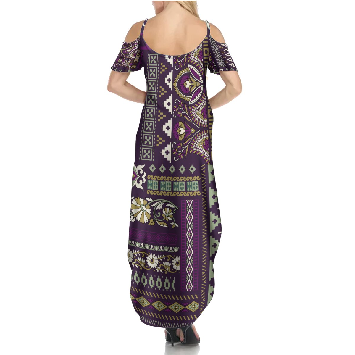 Persian Patchwork Pattern Summer Maxi Dress Unique Purple - Wonder Print Shop