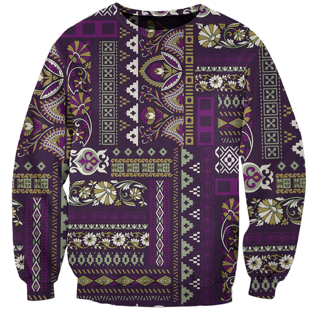 Persian Patchwork Pattern Sweatshirt Unique Purple - Wonder Print Shop