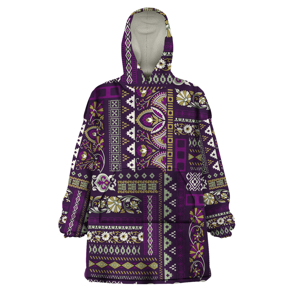 Persian Patchwork Pattern Wearable Blanket Hoodie Unique Purple - Wonder Print Shop
