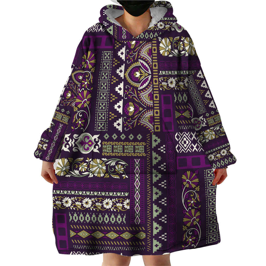 Persian Patchwork Pattern Wearable Blanket Hoodie Unique Purple - Wonder Print Shop