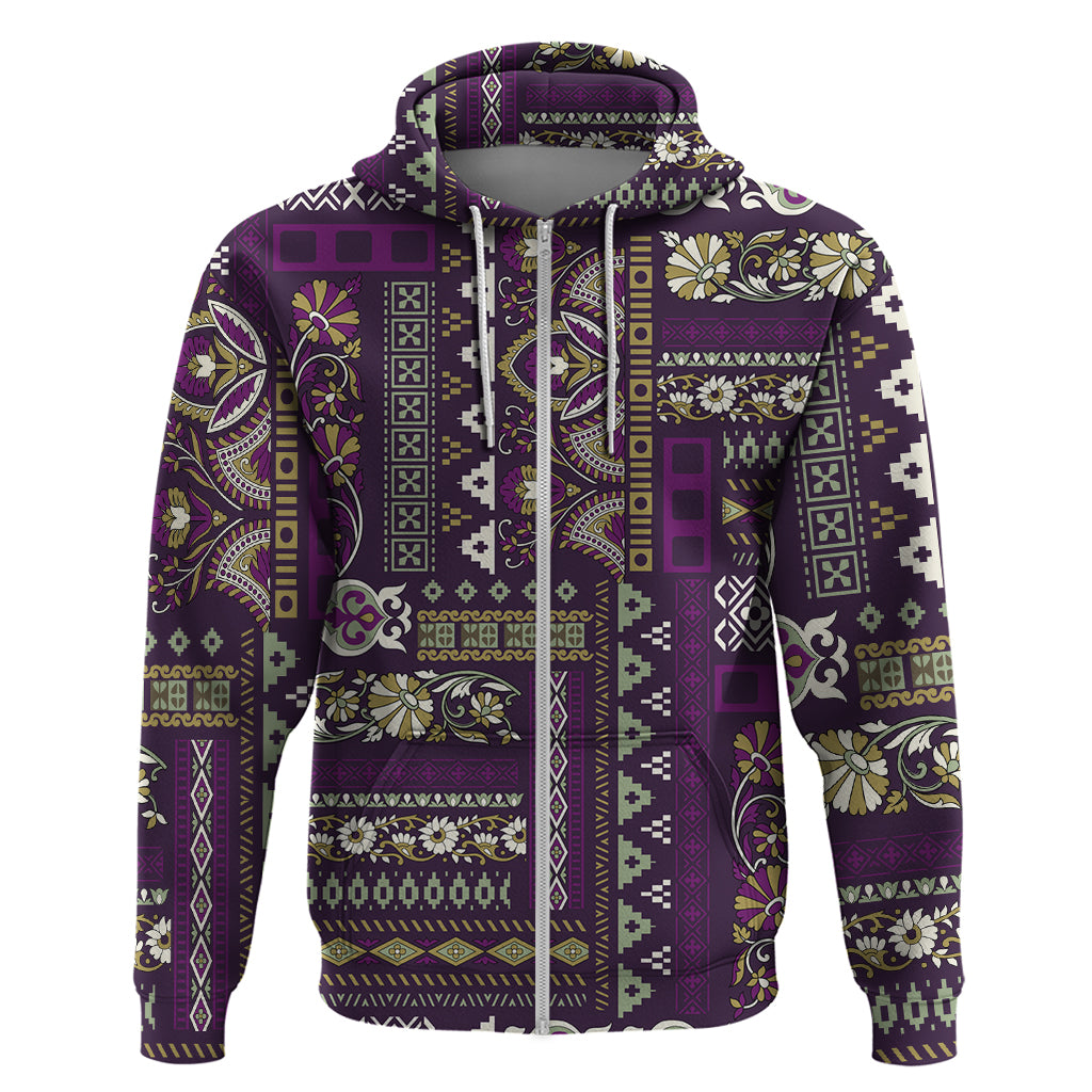 Persian Patchwork Pattern Zip Hoodie Unique Purple - Wonder Print Shop