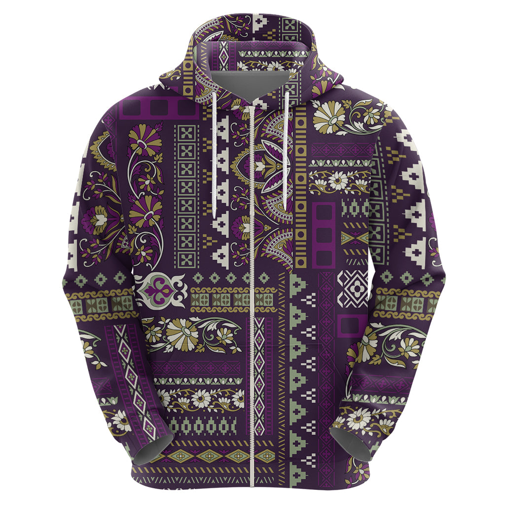 Persian Patchwork Pattern Zip Hoodie Unique Purple - Wonder Print Shop