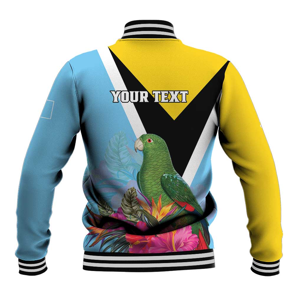 Personalized Saint Lucia Independence Day Baseball Jacket Tropical Amazona Versicolor