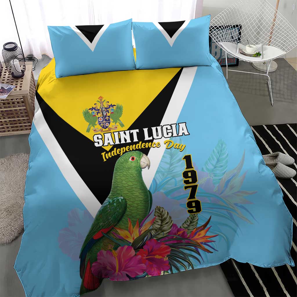 Saint Lucia Independence Day Bedding Set Tropical Amazona Versicolor