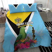 Saint Lucia Independence Day Bedding Set Tropical Amazona Versicolor