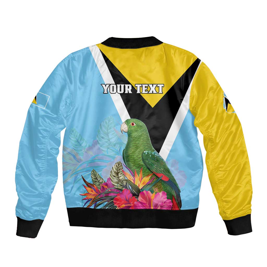 Personalized Saint Lucia Independence Day Bomber Jacket Tropical Amazona Versicolor