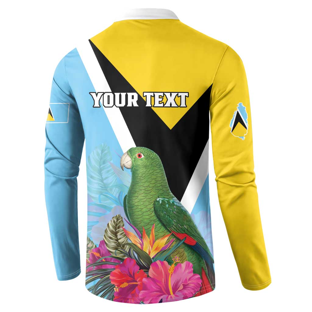 Personalized Saint Lucia Independence Day Button Sweatshirt Tropical Amazona Versicolor