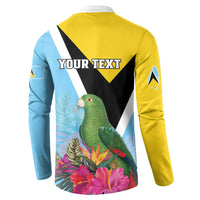 Personalized Saint Lucia Independence Day Button Sweatshirt Tropical Amazona Versicolor