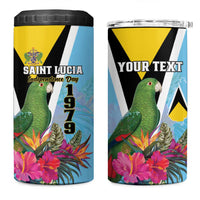 Personalized Saint Lucia Independence Day 4 in 1 Can Cooler Tumbler Tropical Amazona Versicolor