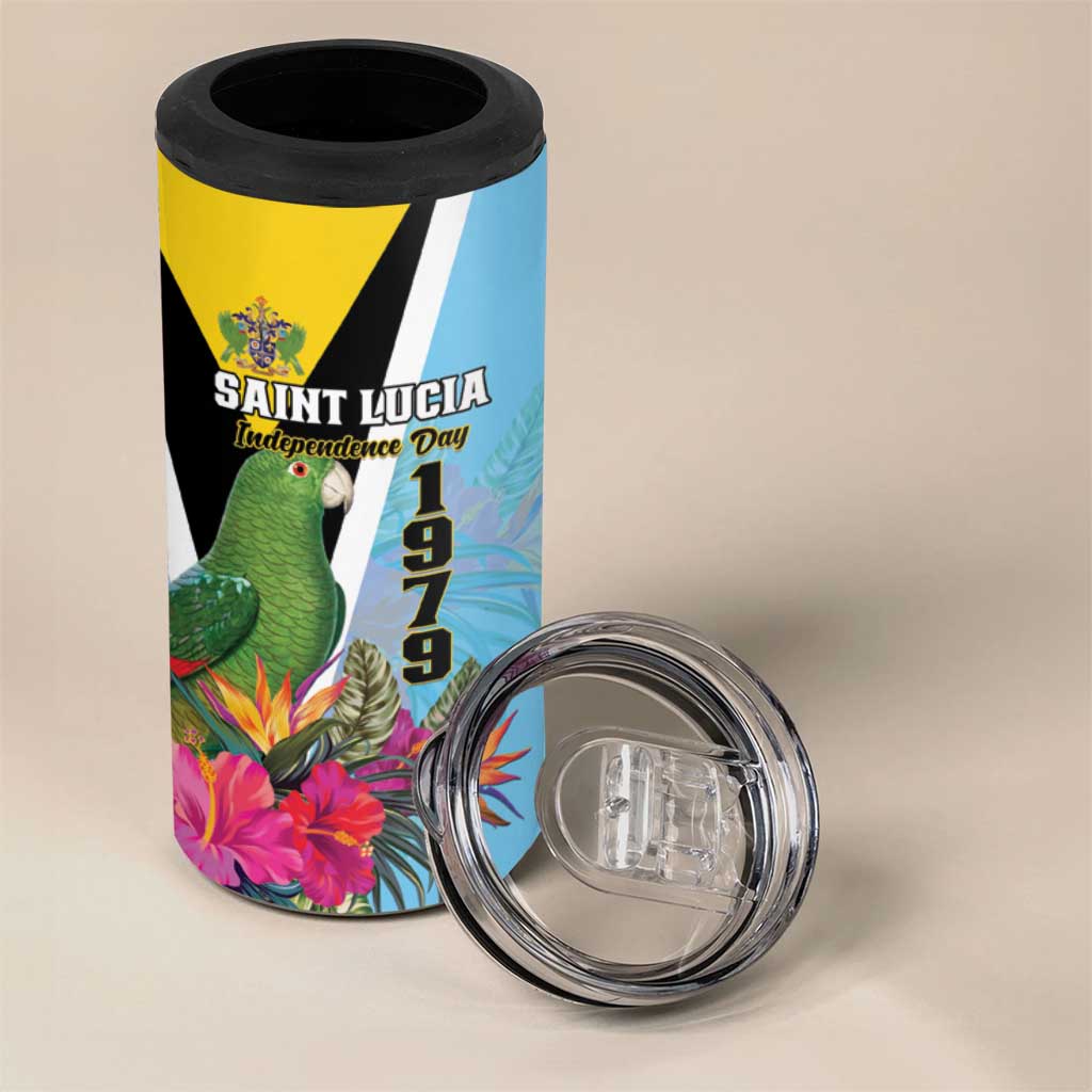 Personalized Saint Lucia Independence Day 4 in 1 Can Cooler Tumbler Tropical Amazona Versicolor