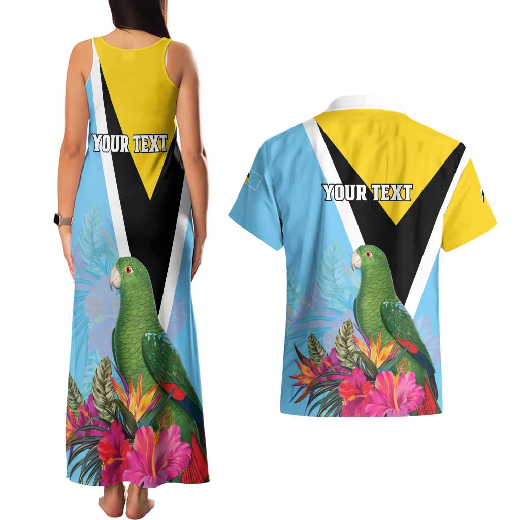 Personalized Saint Lucia Independence Day Couples Matching Tank Maxi Dress and Hawaiian Shirt Tropical Amazona Versicolor