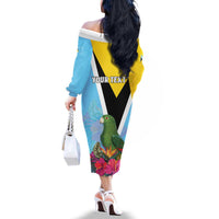 Personalized Saint Lucia Independence Day Family Matching Off The Shoulder Long Sleeve Dress and Hawaiian Shirt Tropical Amazona Versicolor