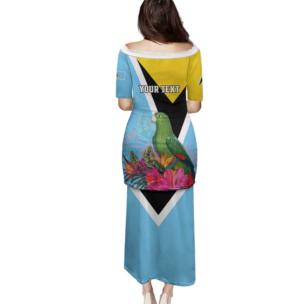 Personalized Saint Lucia Independence Day Family Matching Puletasi and Hawaiian Shirt Tropical Amazona Versicolor