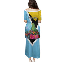 Personalized Saint Lucia Independence Day Family Matching Puletasi and Hawaiian Shirt Tropical Amazona Versicolor