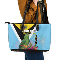 Saint Lucia Independence Day Leather Tote Bag Tropical Amazona Versicolor