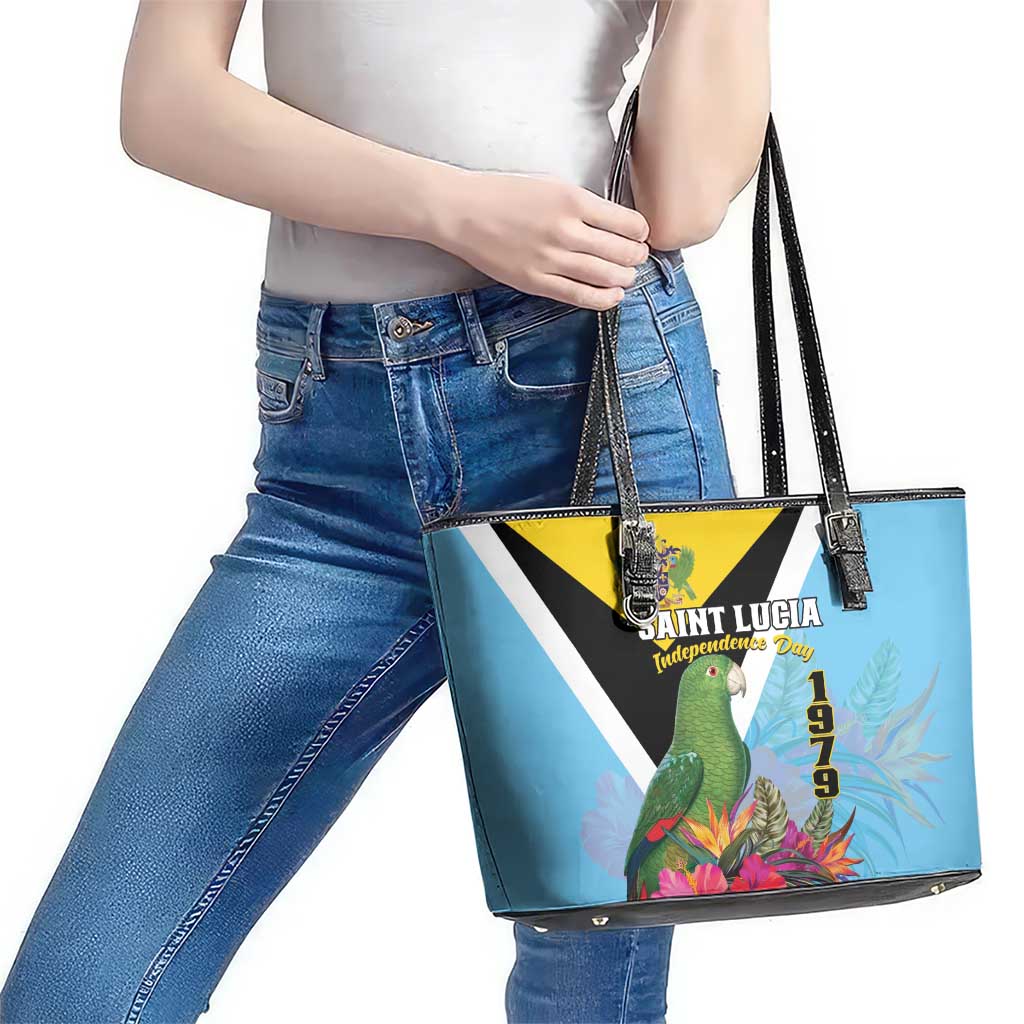 Saint Lucia Independence Day Leather Tote Bag Tropical Amazona Versicolor