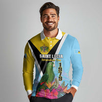 Personalized Saint Lucia Independence Day Long Sleeve Polo Shirt Tropical Amazona Versicolor