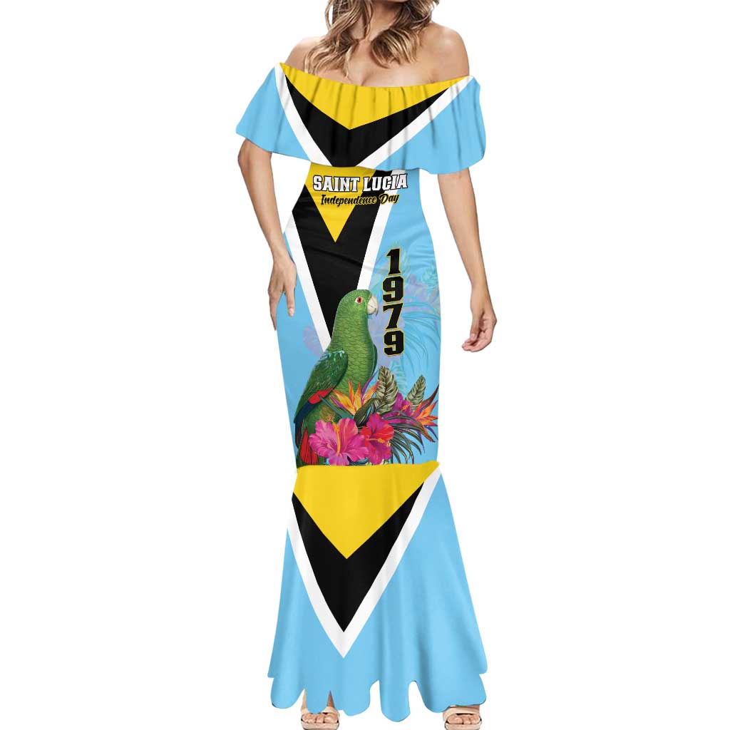Personalized Saint Lucia Independence Day Mermaid Dress Tropical Amazona Versicolor