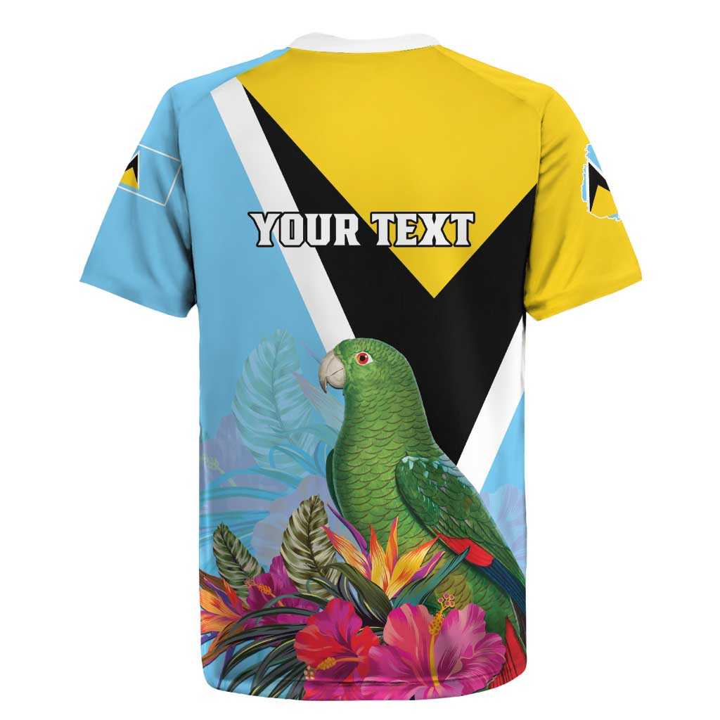 Personalized Saint Lucia Independence Day Rugby Jersey Tropical Amazona Versicolor - Wonder Print Shop