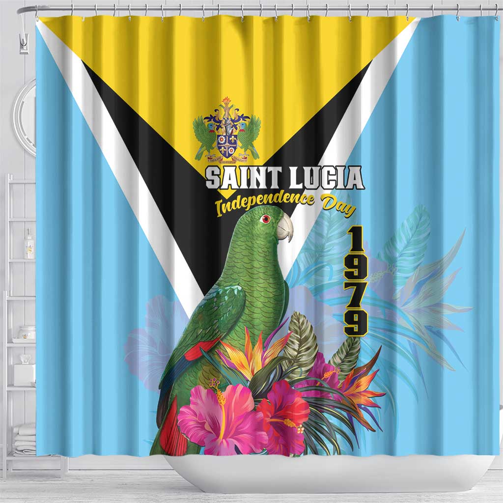 Saint Lucia Independence Day Shower Curtain Tropical Amazona Versicolor - Wonder Print Shop