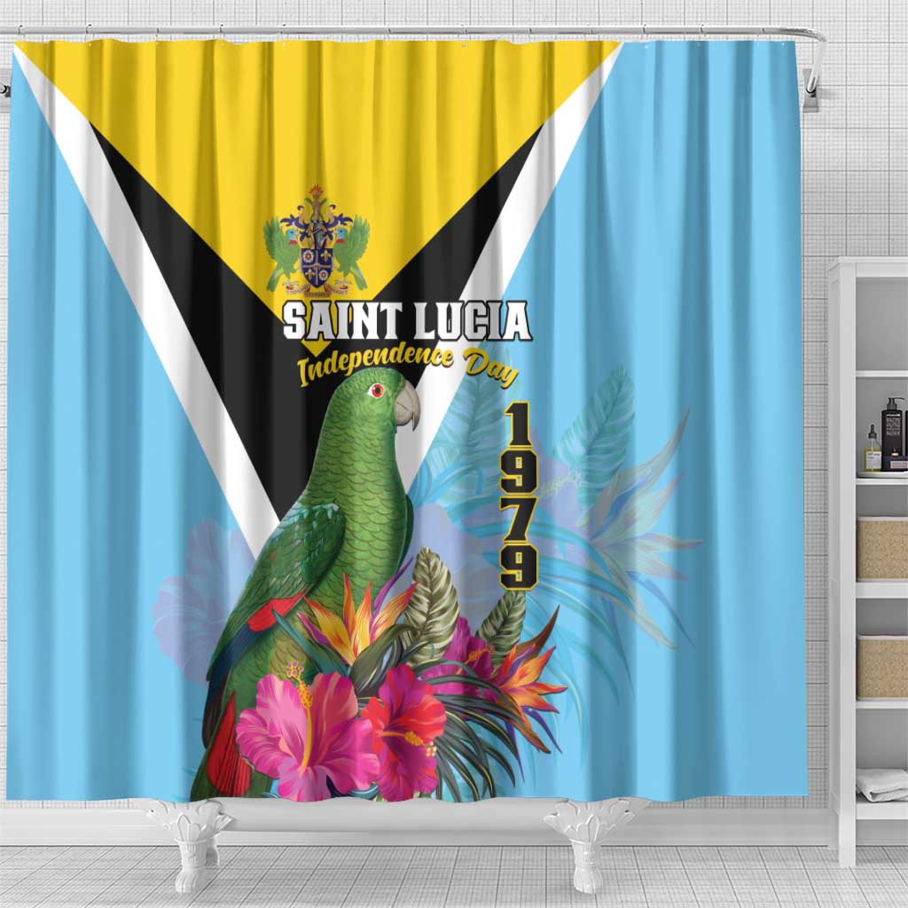 Saint Lucia Independence Day Shower Curtain Tropical Amazona Versicolor - Wonder Print Shop