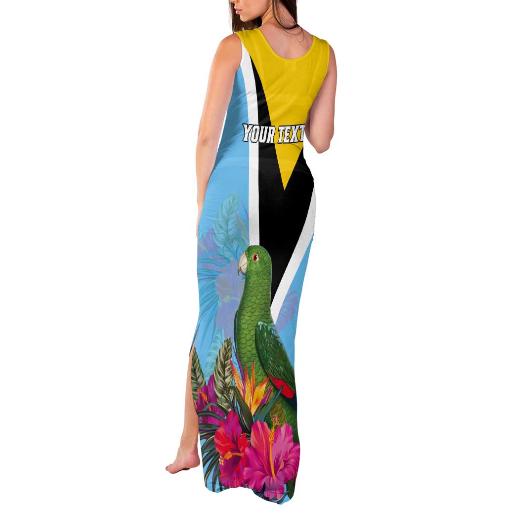 Personalized Saint Lucia Independence Day Tank Maxi Dress Tropical Amazona Versicolor - Wonder Print Shop
