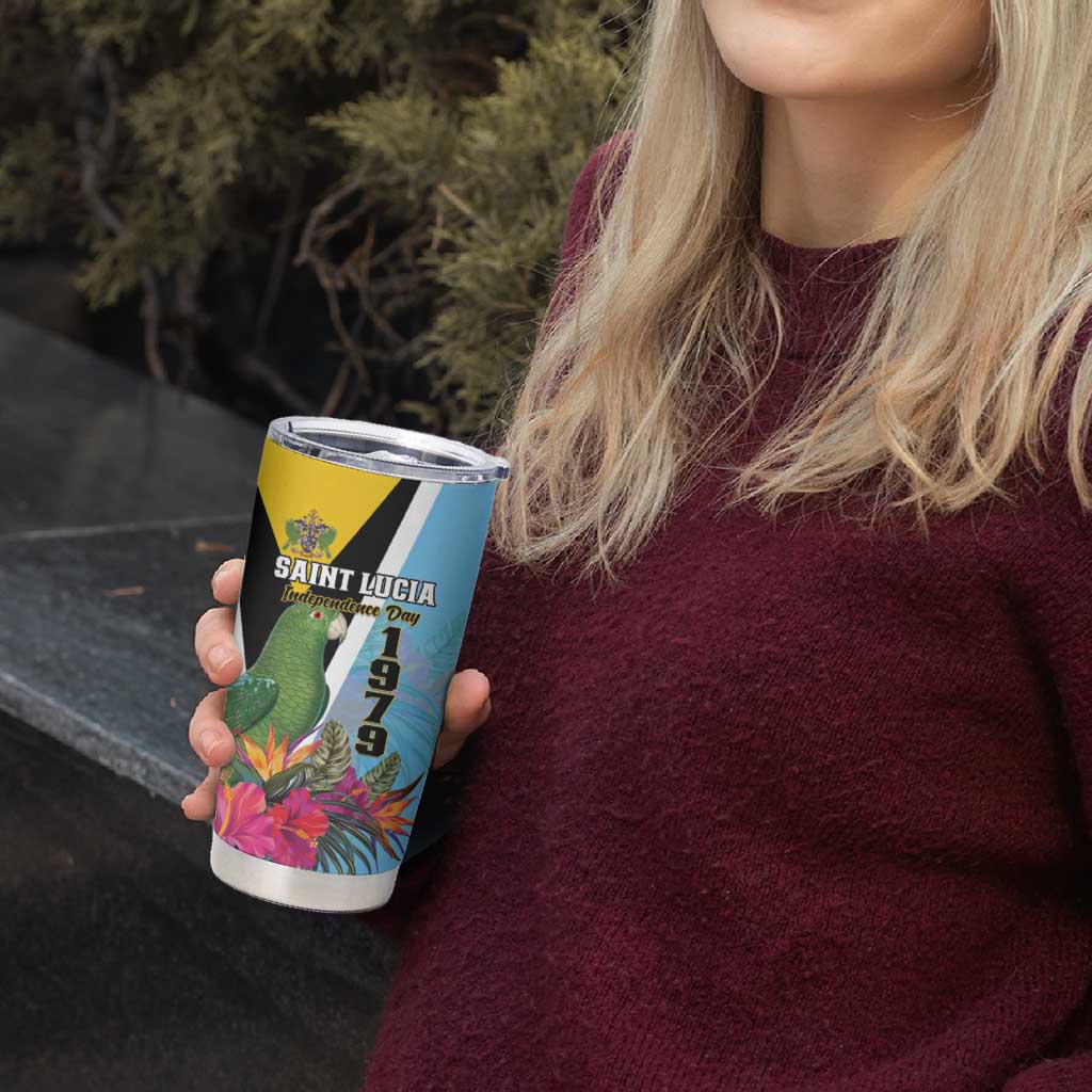 Personalized Saint Lucia Independence Day Tumbler Cup Tropical Amazona Versicolor - Wonder Print Shop