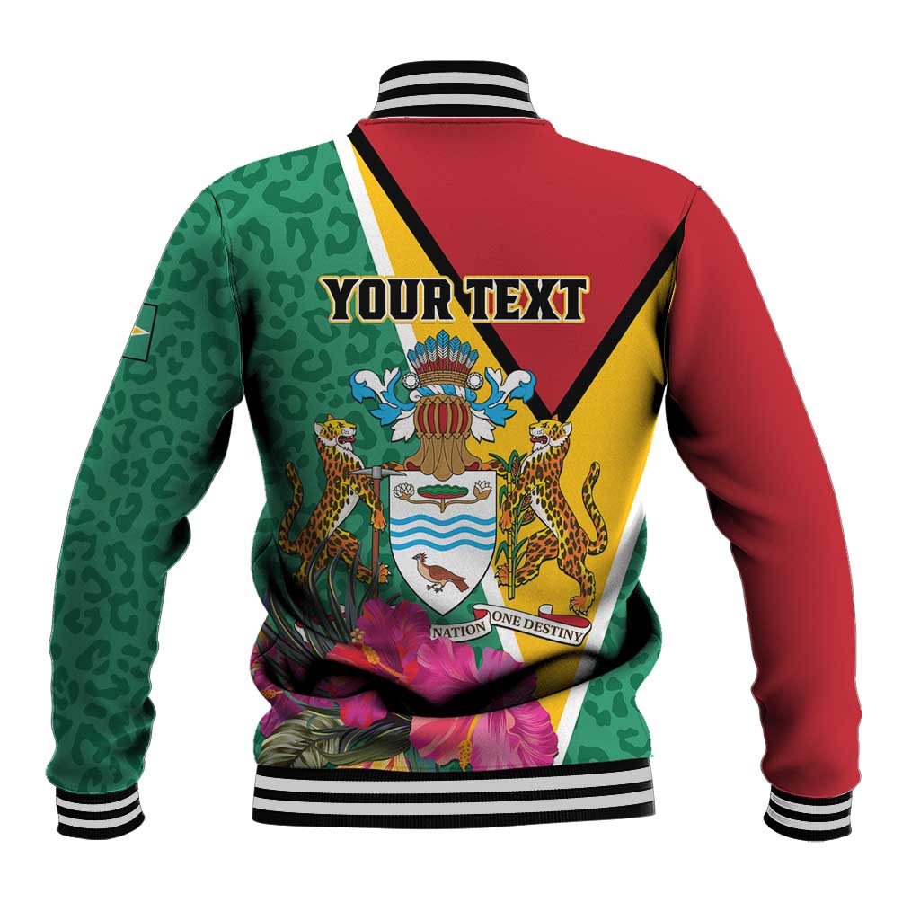Personalized Guyana Baseball Jacket Jaguar Tropical Flowers