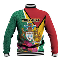 Personalized Guyana Baseball Jacket Jaguar Tropical Flowers