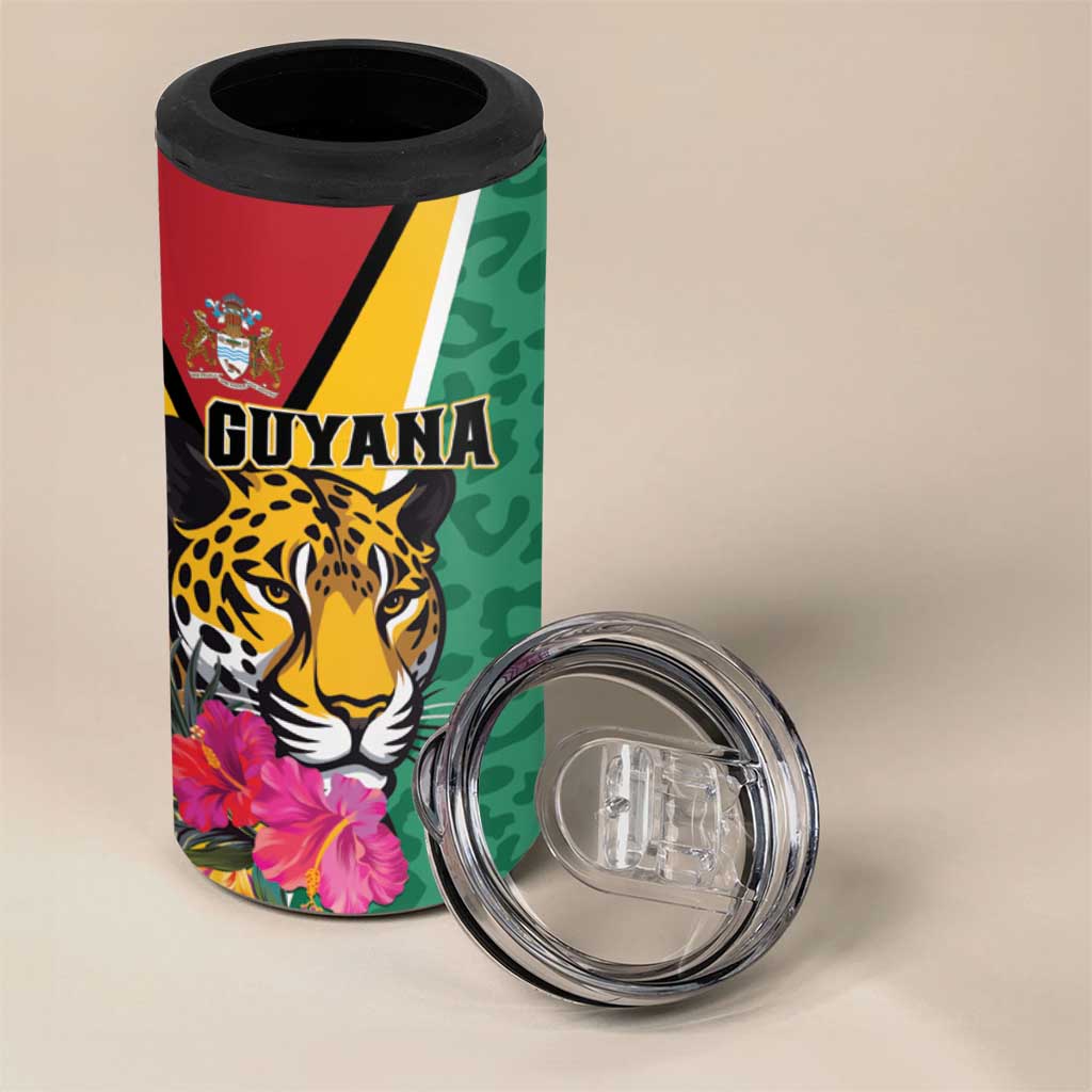 Personalized Guyana 4 in 1 Can Cooler Tumbler Jaguar Tropical Flowers