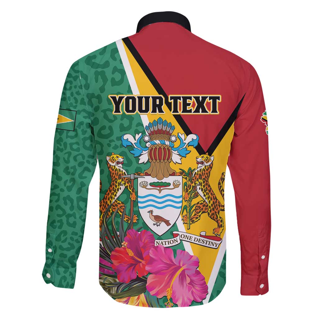 Personalized Guyana Family Matching Short Sleeve Bodycon Dress and Hawaiian Shirt Jaguar Tropical Flowers