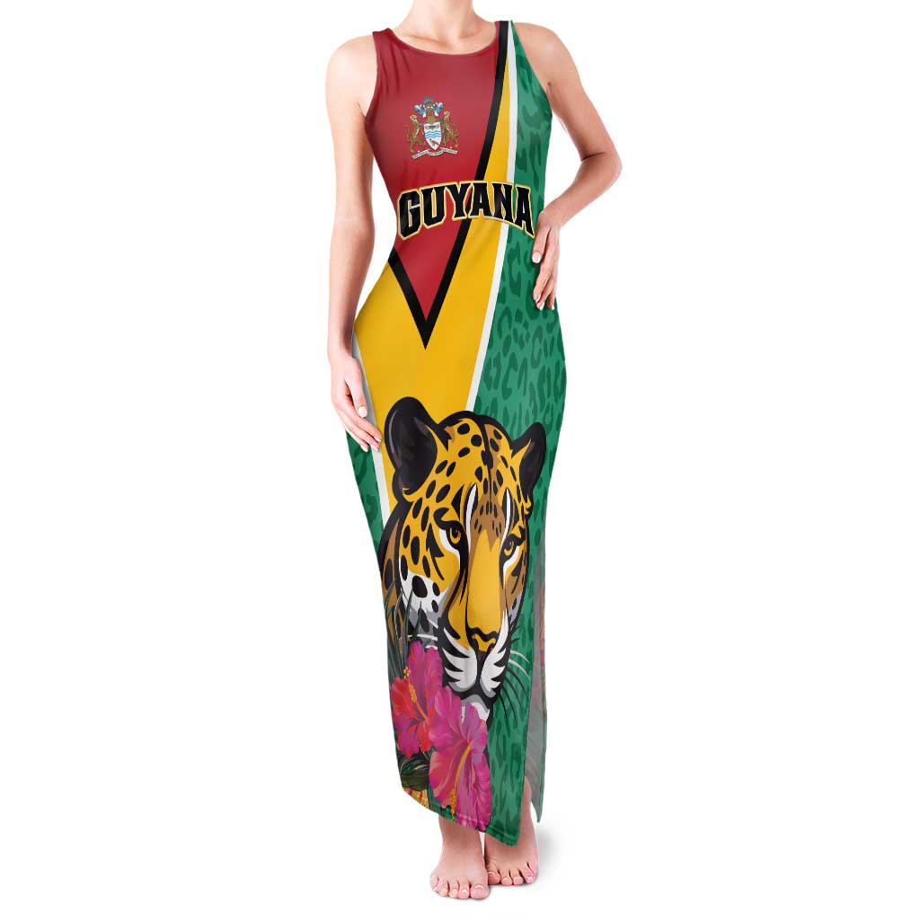 Personalized Guyana Family Matching Tank Maxi Dress and Hawaiian Shirt Jaguar Tropical Flowers