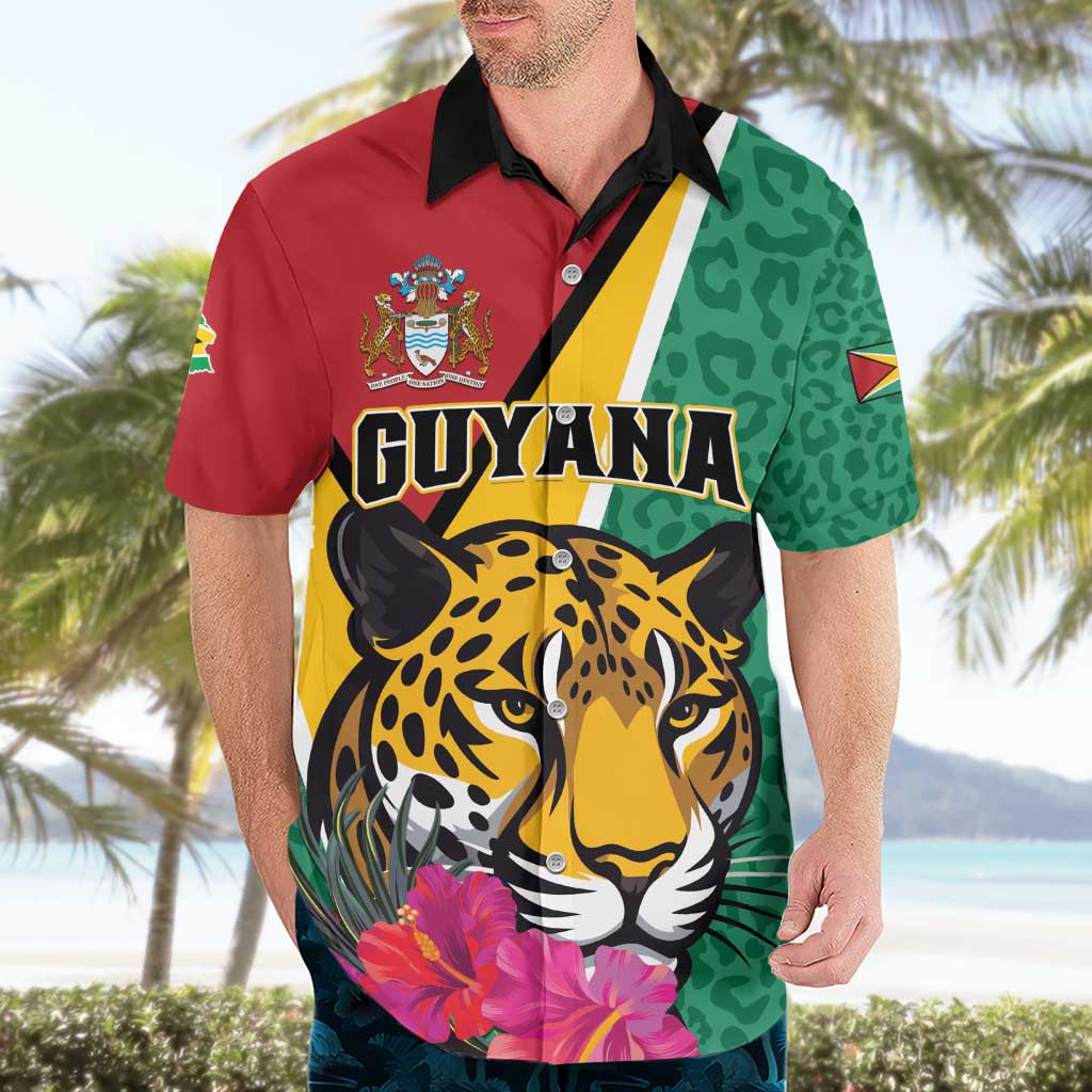 Personalized Guyana Hawaiian Shirt Jaguar Tropical Flowers