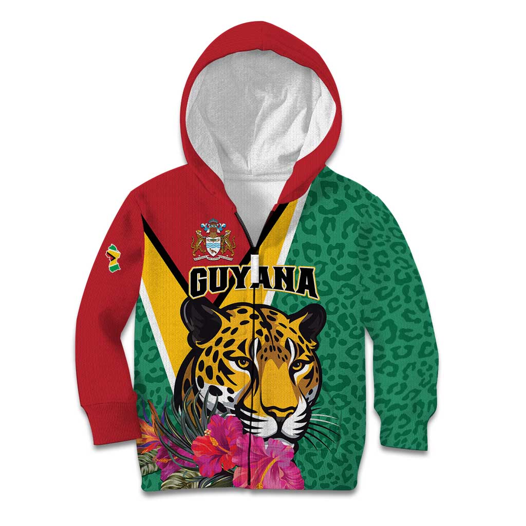 Personalized Guyana Kid Hoodie Jaguar Tropical Flowers