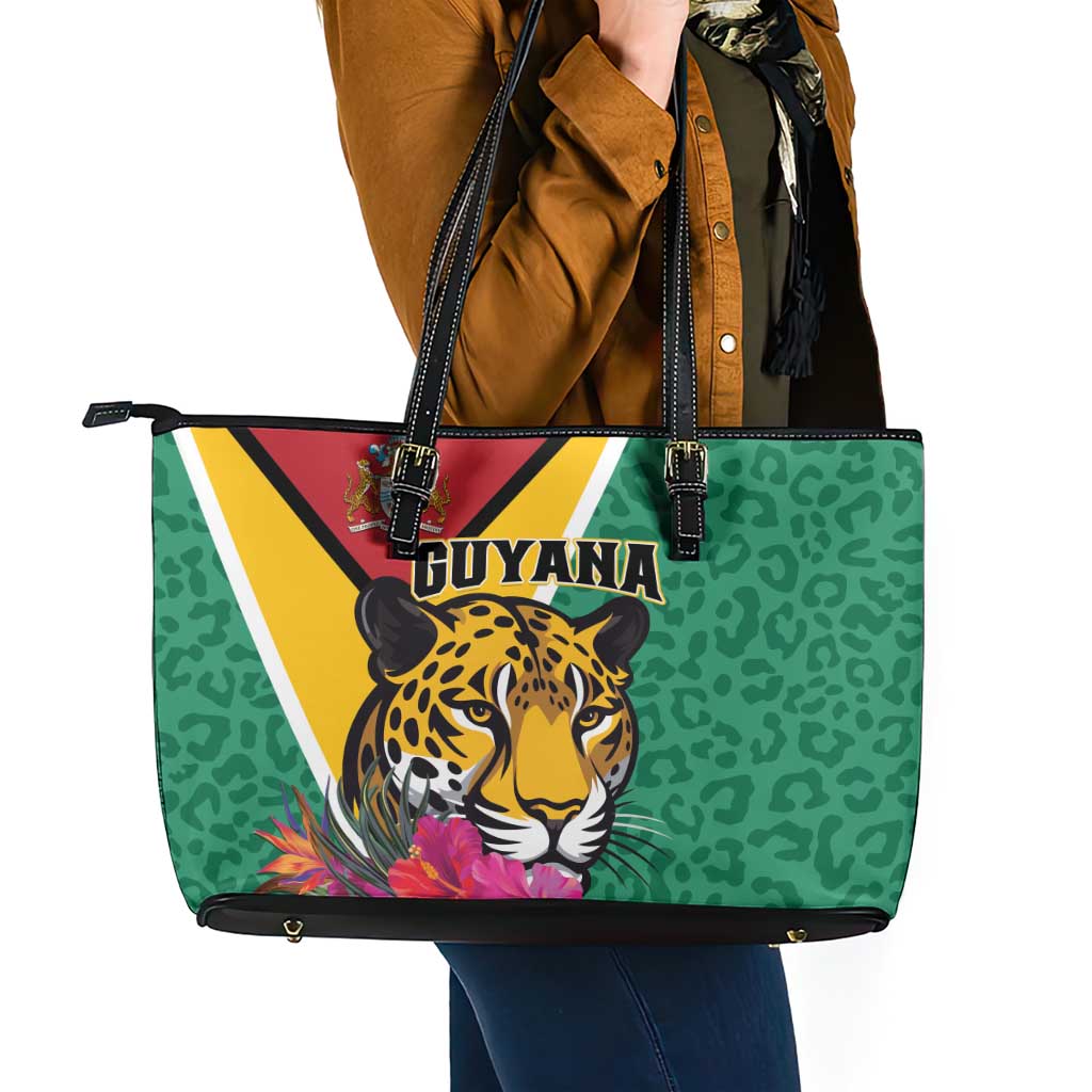Guyana Leather Tote Bag Jaguar Tropical Flowers