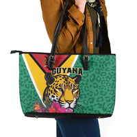 Guyana Leather Tote Bag Jaguar Tropical Flowers