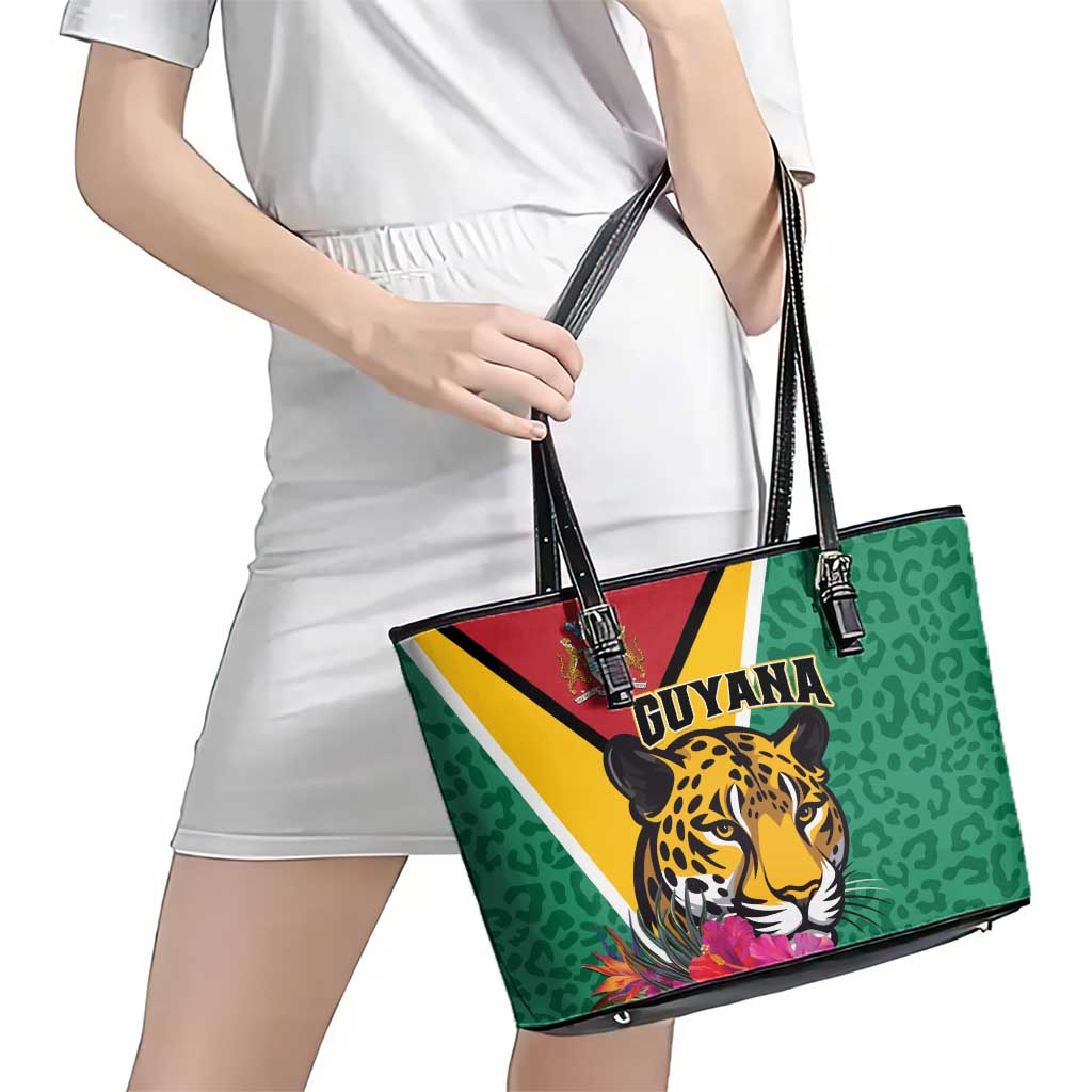 Guyana Leather Tote Bag Jaguar Tropical Flowers