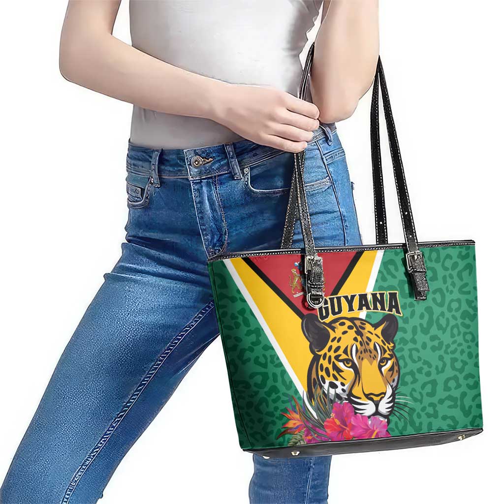 Guyana Leather Tote Bag Jaguar Tropical Flowers