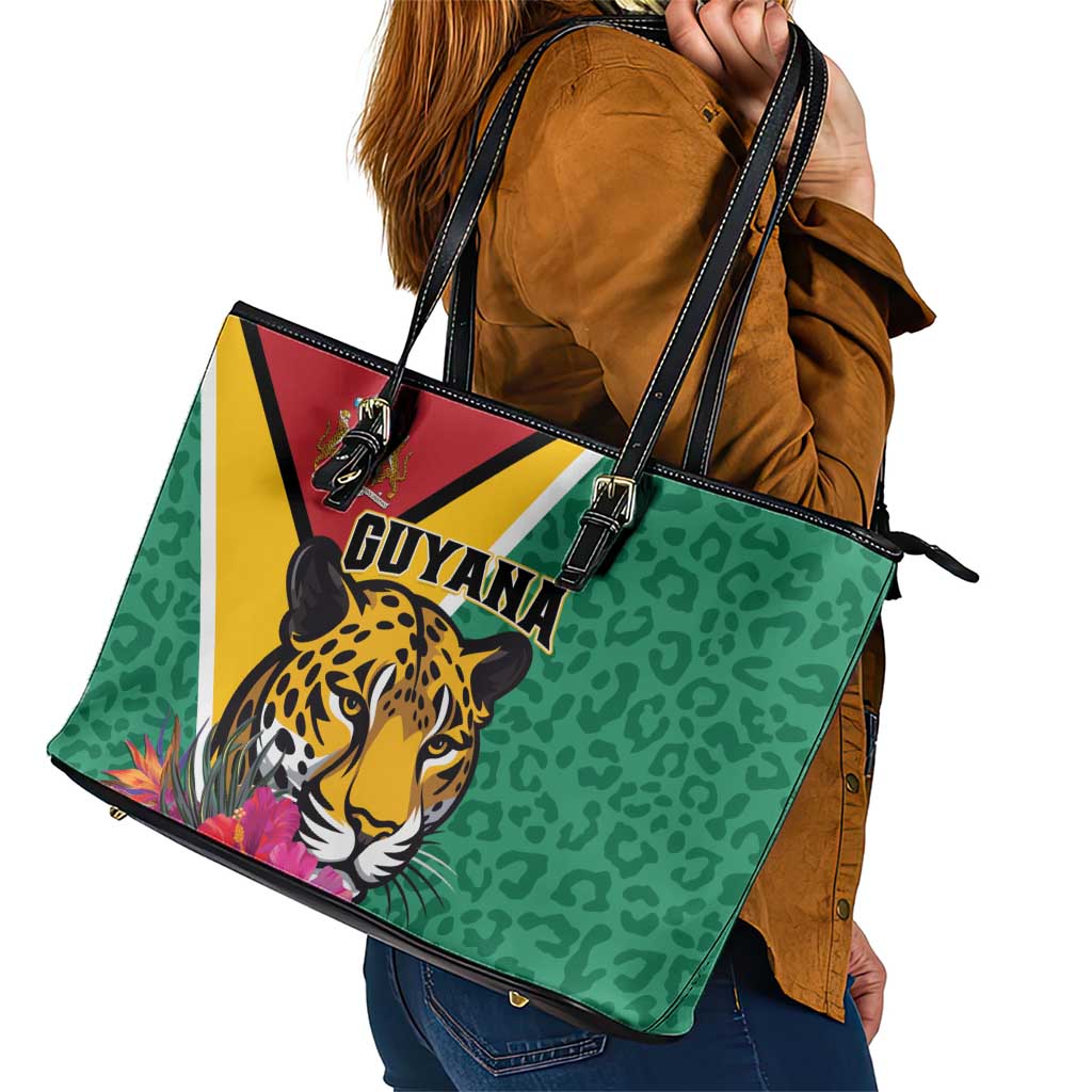 Guyana Leather Tote Bag Jaguar Tropical Flowers