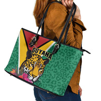 Guyana Leather Tote Bag Jaguar Tropical Flowers